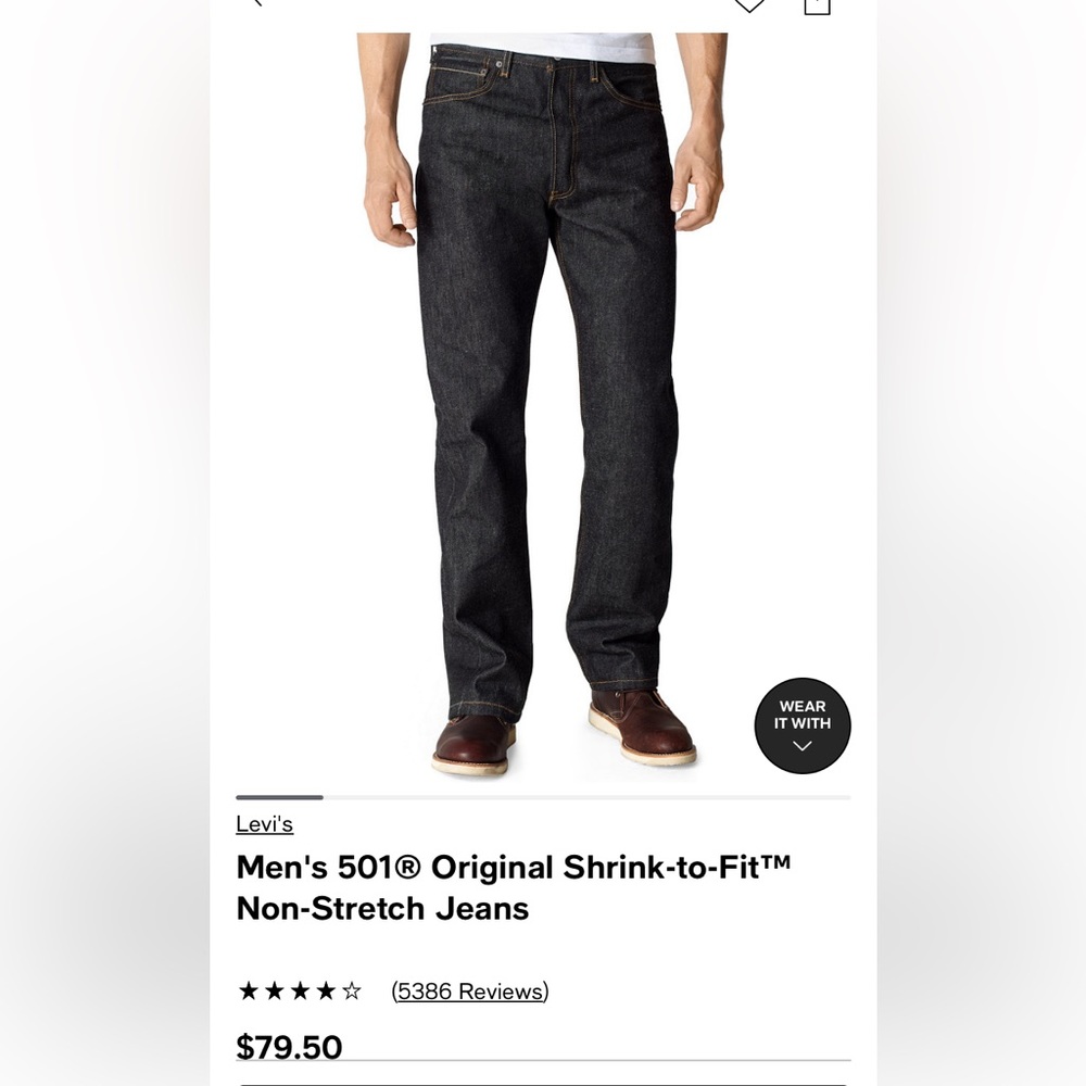 NWT Levi’s 501 original shrink-to-fit jeans